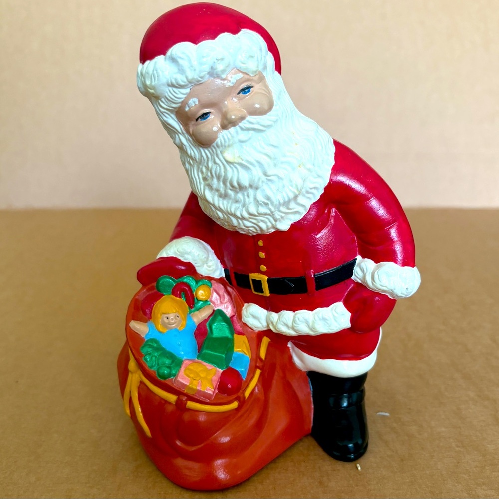 Vintage Santa Claus Toy Candy Sack Christmas Figurine Handpainted 7 1/2”